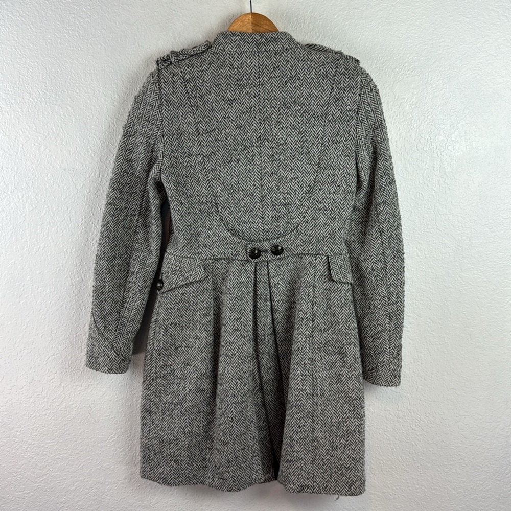 Zara Gray Tweed Wool Blend Button Military Zip Front Flared Peacoat Jacket small - Picture 6 of 8